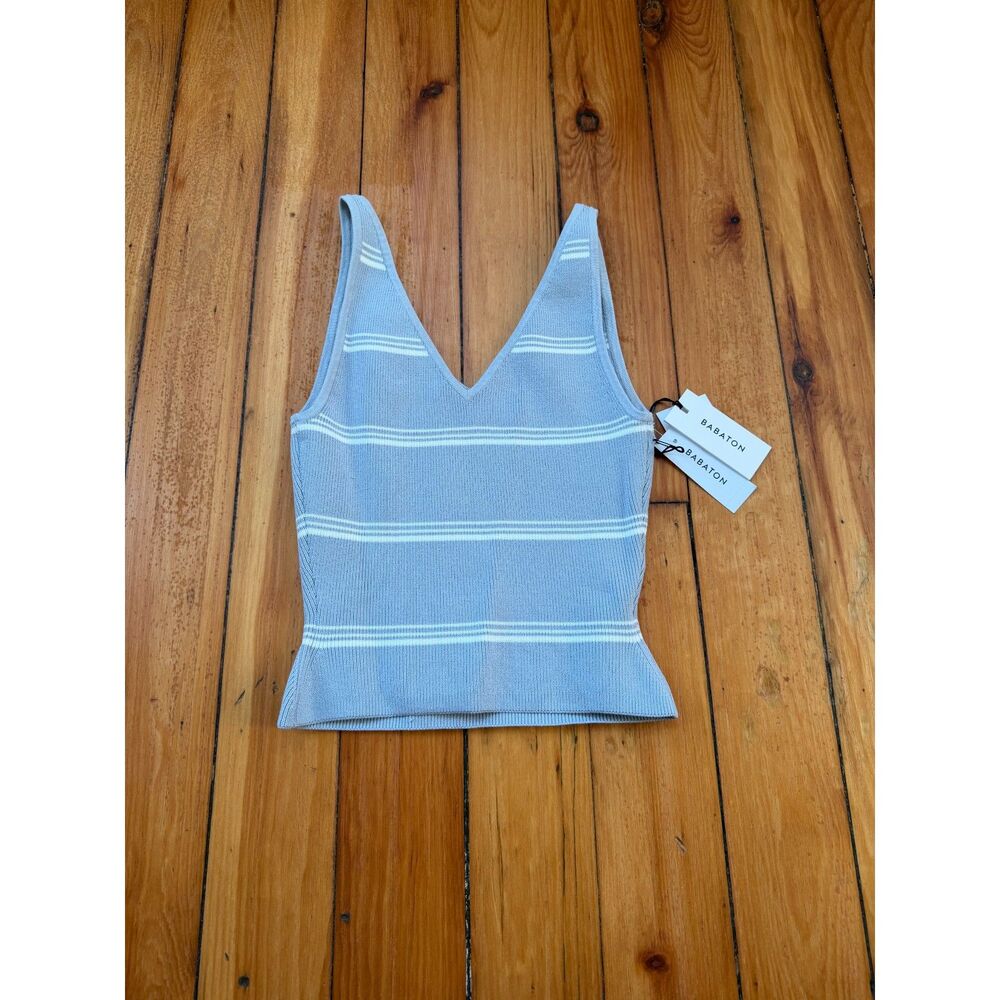 Aritzia Babaton Sculpt Knit Double V - Cement Blue Summer Snow